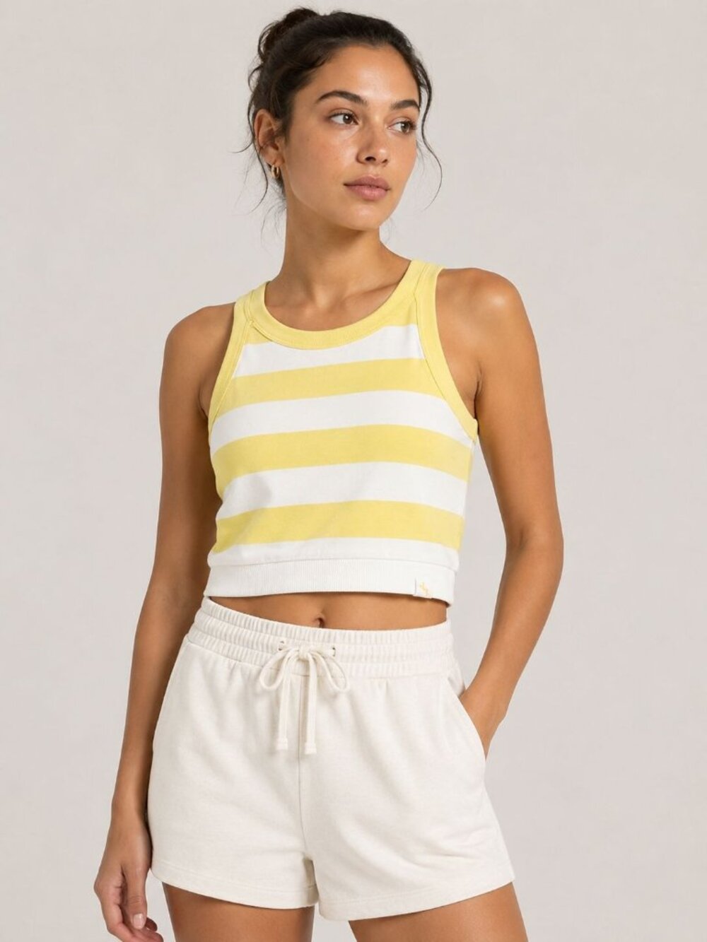 JoyLab Women's Yellow and White Ribbed Striped Cropped Sports Bra Tank Size XS